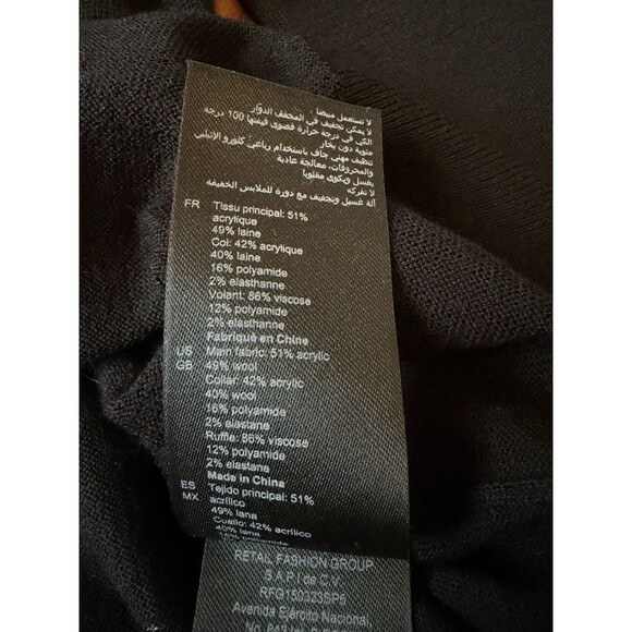 Sandro Paris Ruffle Sailor Collar Wool Sweater Black Women's Size 0 Kawaii - Picture 4 of 6